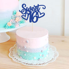 Gyufise blue sweet-16 topper decorates cakes with charm.