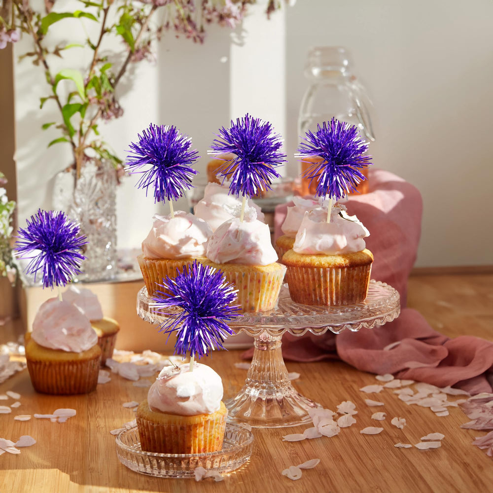 Front view showing assembled toppers with toothpicks ready for insertion.