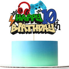 Gyufise video game 10th birthday topper with glitter for festive cake decoration.