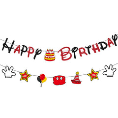 GZDUCK black and red glitter mouse birthday banner, ideal for party backdrop.