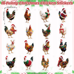 H1vojoxo Christmas chicken sticker roll 1 close-up showing eight playful designs.