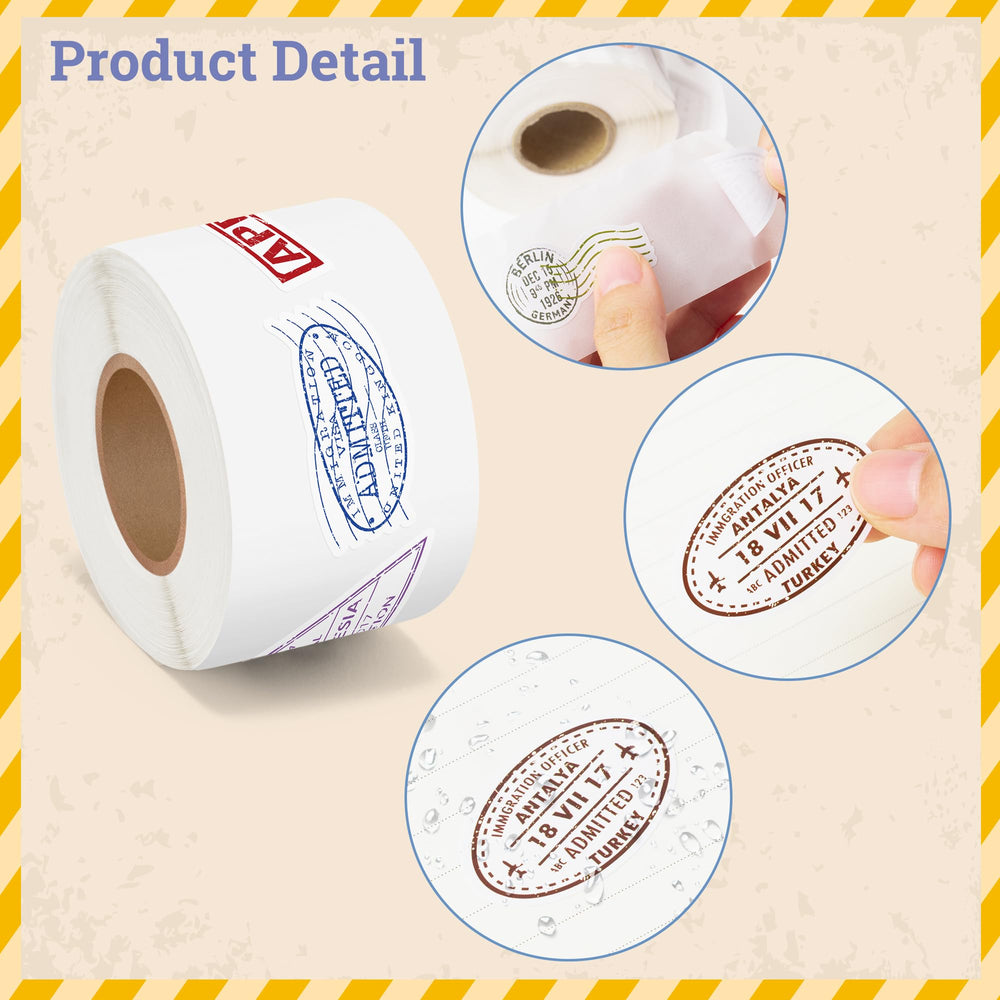 H1vojoxo passport stamps rolls scrapbook layout with retro stamp designs embellishing pages