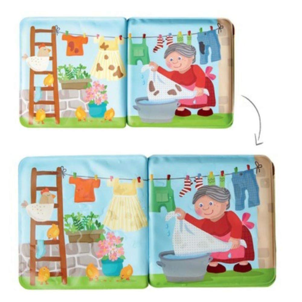 HABA Animal Wash Day book with soft pages is easy for little hands.