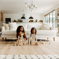 Several blocks stacked into a small tower showing stable, kid-friendly design.