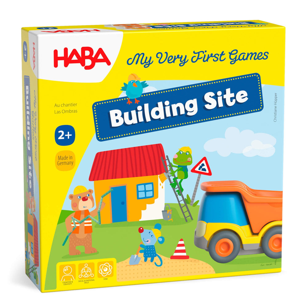 HABA My Very First Games Building Site pieces on the board encourage teamwork.