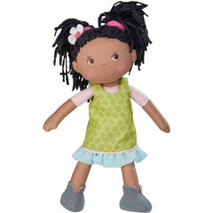 HABA Cari 12in black baby doll face with embroidered features for gentle play.