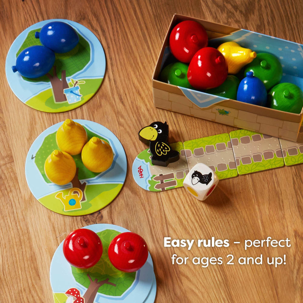 HABA First Orchard raven challenge creates gentle suspense during game.