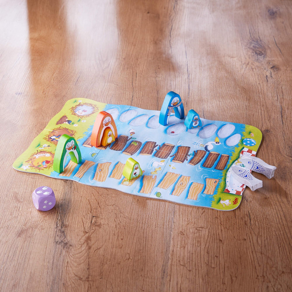 HABA Go, Go Little Penguin six wooden penguins ready for little hands and imaginative play.