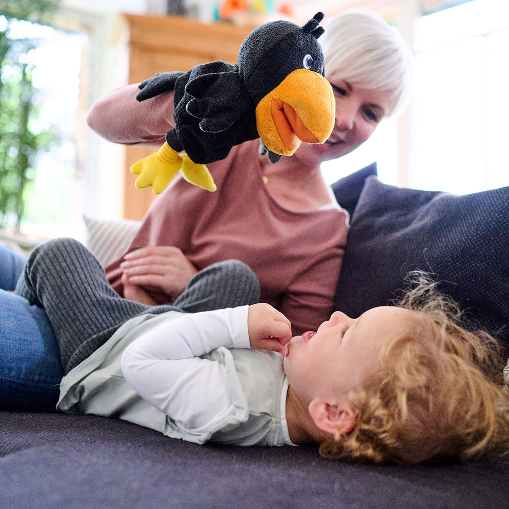 HABA Theo the Raven invites toddler imagination during puppet shows and storytelling.