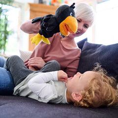 HABA Theo the Raven invites toddler imagination during puppet shows and storytelling.