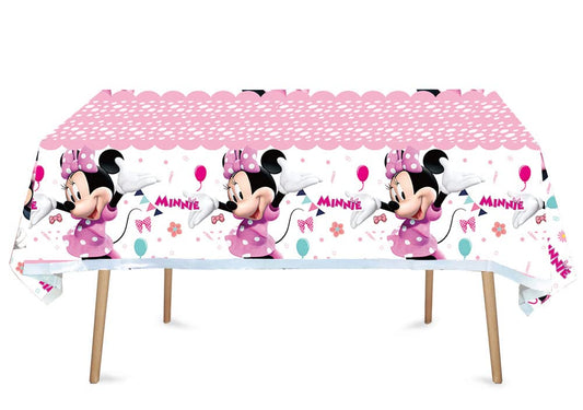 HACBYUTY 2-piece children's birthday tablecloth in pink cartoon pattern for easy cleanup.