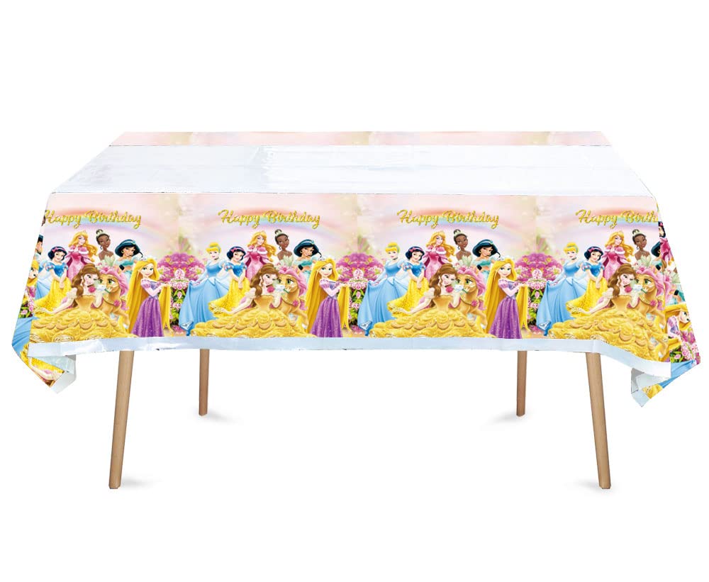 HACBYUTY princess tablecloth top view shows party-ready surface protection