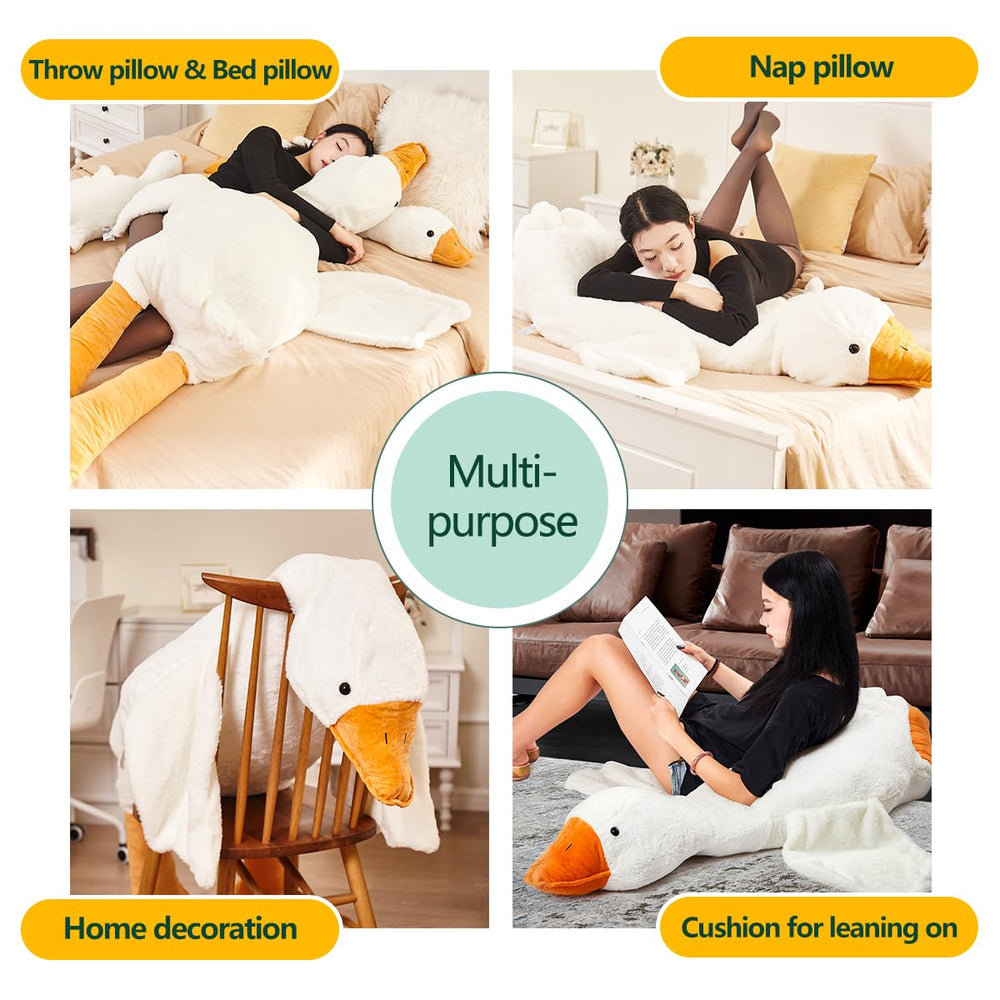 Haengbuk goose 160cm plush pillow decorating a cozy bed