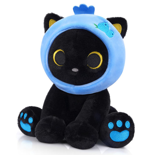 Hagusahuo Black Cat Plush with blueberry headpiece for soft, cuddly kids' companion