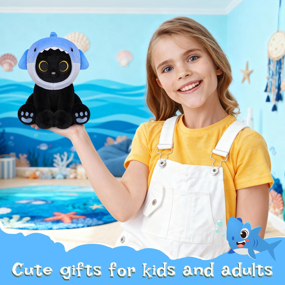 Hagusahuo vacuum-sealed packaging keeps the blue shark-cat plush compact until opened