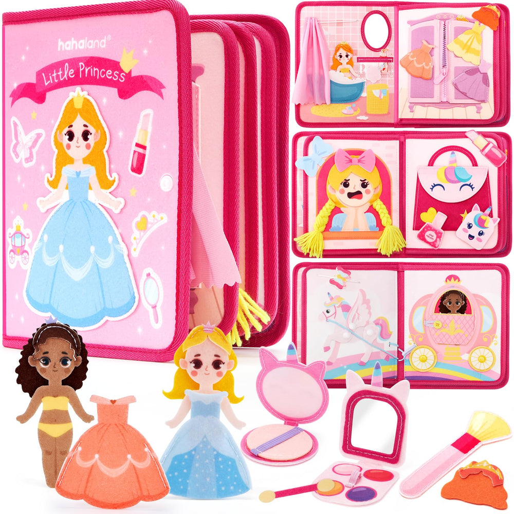 Hahaland busy board princess makeover activities engage toddlers in imaginative play and fine motor practice.