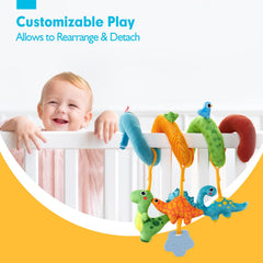Hahaland-dino-teether-plush offers safe teether textures for chewing and exploration.