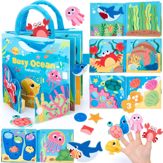 Hahaland Ocean Busy Book crab pinchers promote fine motor skills during travel play