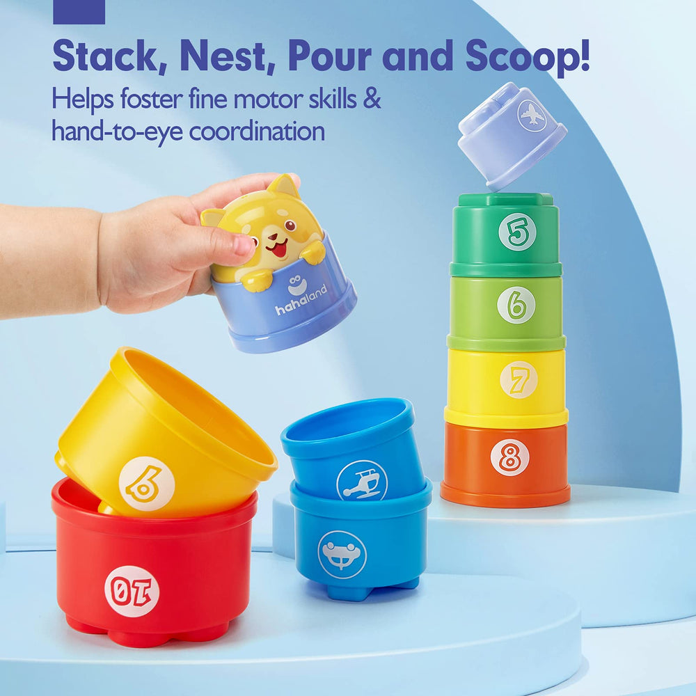 Hahaland stacking cups with animal top rewards exploration with lights and sounds