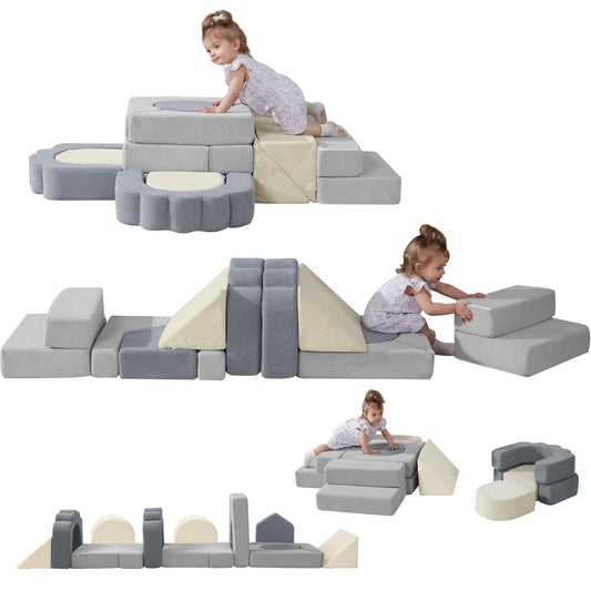 HAHASOLE foam climbing toys 13-piece set for safe, engaging toddler play.