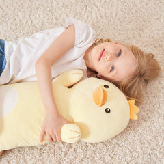 HAIJUNYA large duck plush is a versatile cuddle companion for kids.