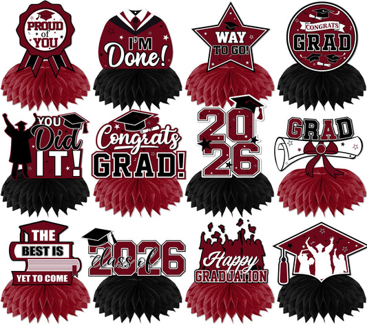 HAKOTI 12Pcs maroon graduation centerpieces with class of 2026 create eye-catching table decor.