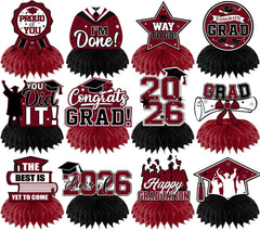 HAKOTI 12Pcs maroon graduation centerpieces with class of 2026 create eye-catching table decor.