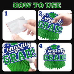 HAKOTI blue-green centerpiece features congrats grad accents for festive table setups.