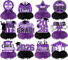 HAKOTI purple graduation centerpiece with honeycomb design for a striking class of 2026 table focal point