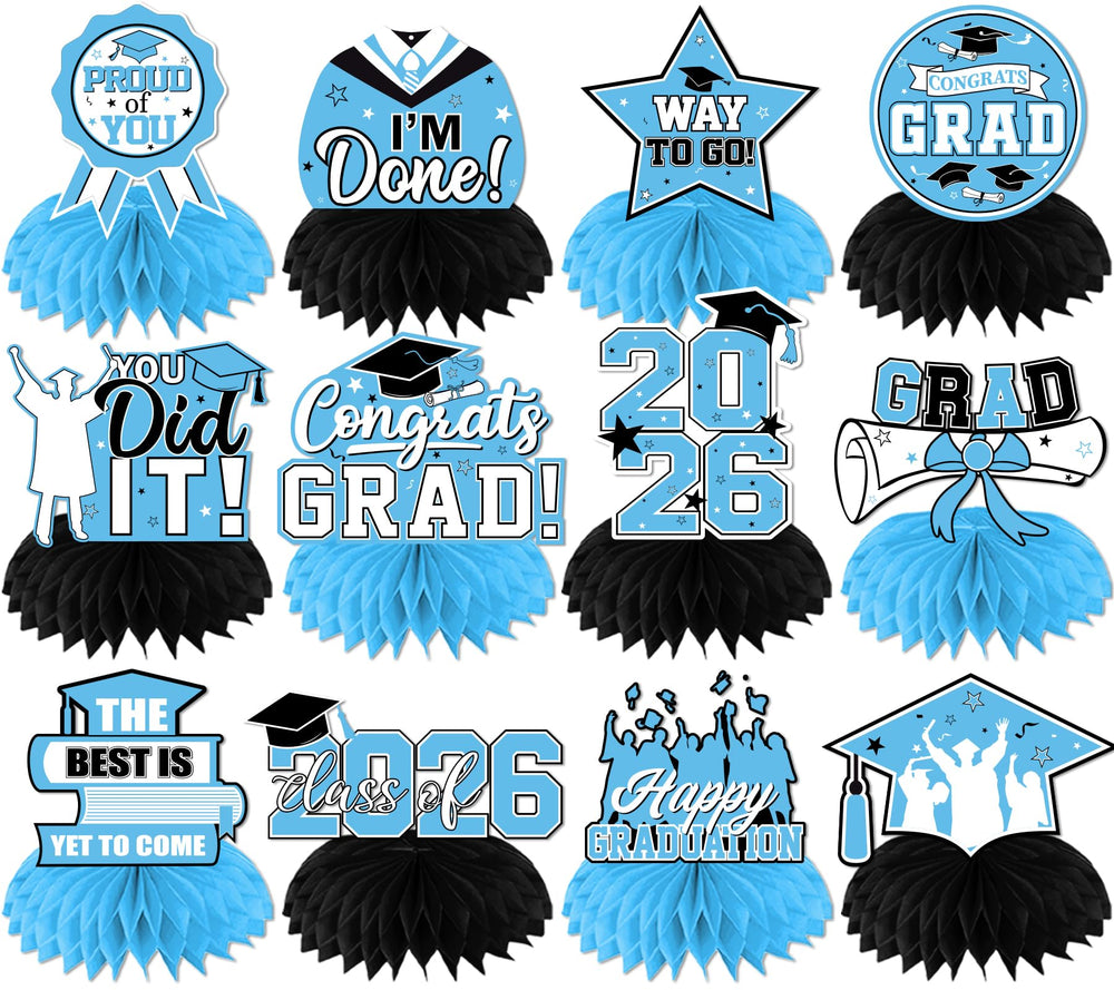 HAKOTI sky blue graduation centerpiece with cap and diploma for elegant table decor