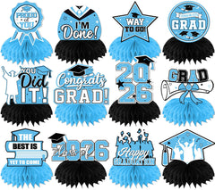 HAKOTI sky blue graduation centerpiece with cap and diploma for elegant table decor