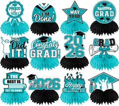HAKOTI teal graduation centerpieces 12-pack for elegant table decor and photo moments.