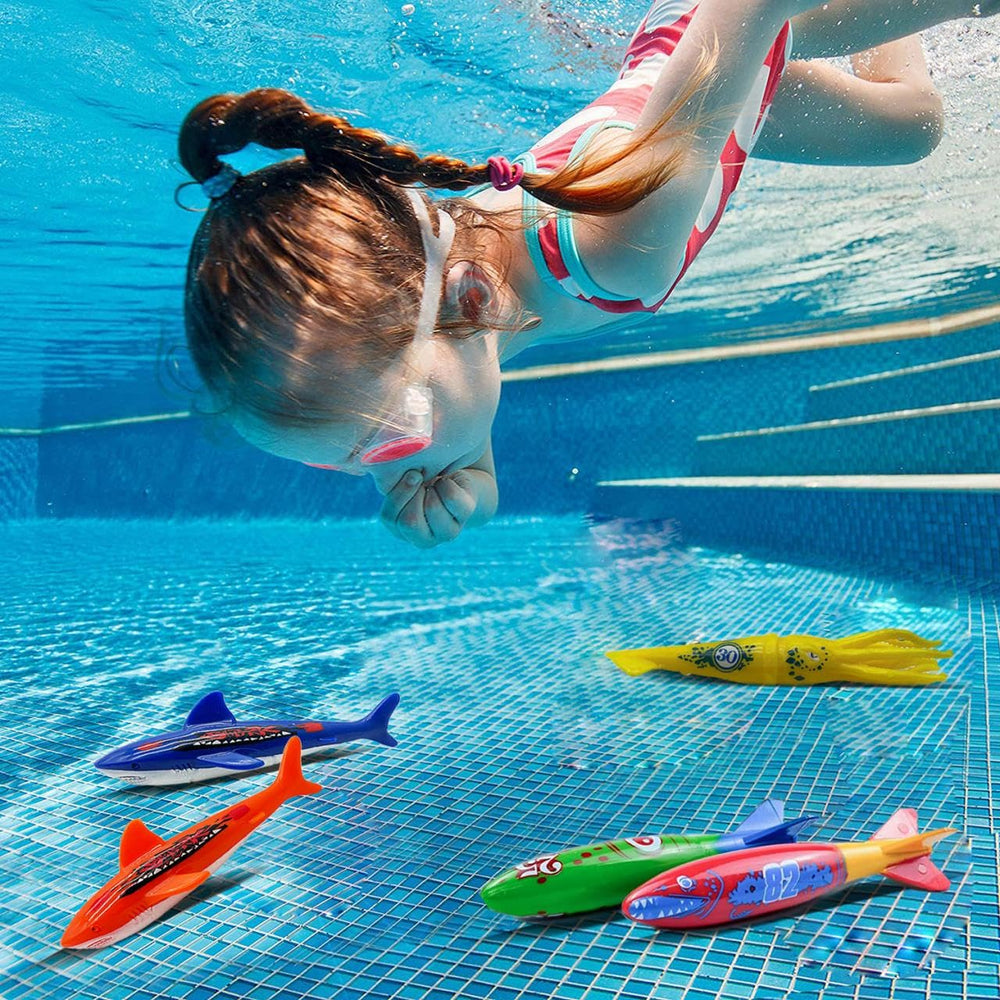 Haktoys pool diving torpedo set kids playing together boosts active water fun.