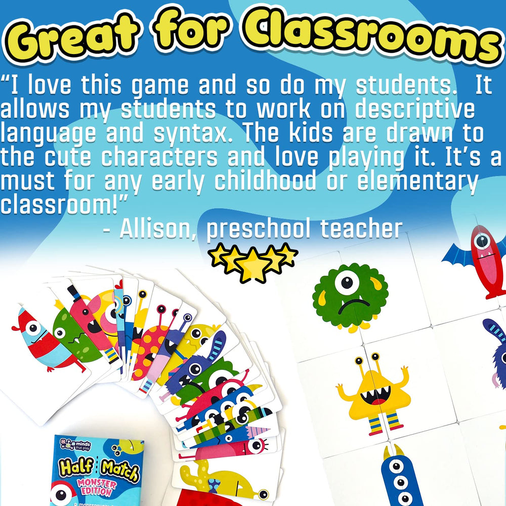 Half Match Monster Edition memory cards spread for color and pattern recognition practice.