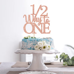 1/2 Way to One cake topper rose gold glitter for photos