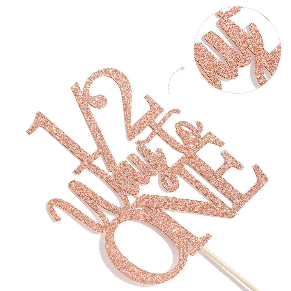 1/2 Way to One rose gold glitter cake topper shines