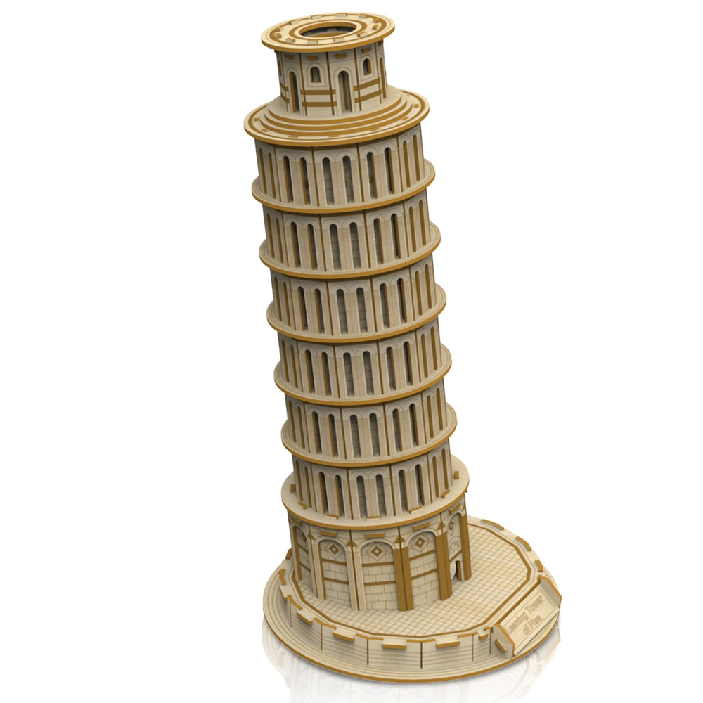Hallisun 3D wooden puzzle of the Leaning Tower of Pisa ready for display