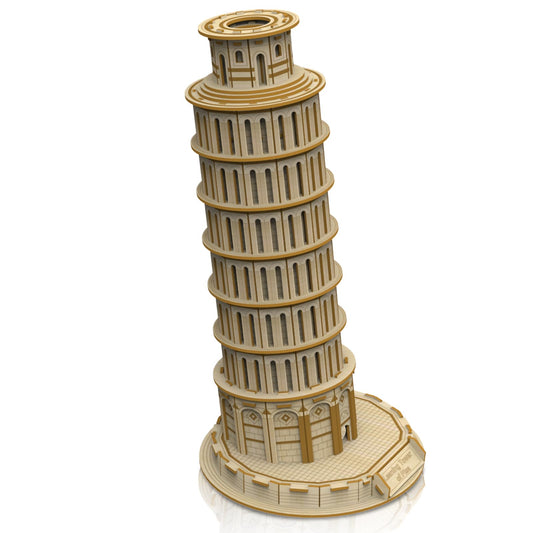 Hallisun 3D wooden puzzle of the Leaning Tower of Pisa ready for display