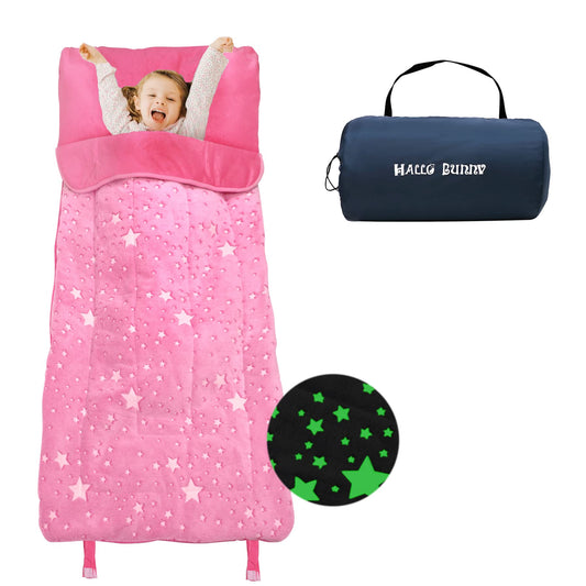 Hallo Bunny kids sleeping bag with pillow for cozy naps and sleepovers.