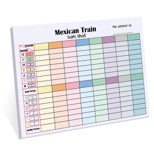 Halloscume Mexican Train score pad with 60 sheets for easy scorekeeping.