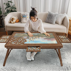 HALLYBEE puzzle table with 1500-piece wooden board for organized play.