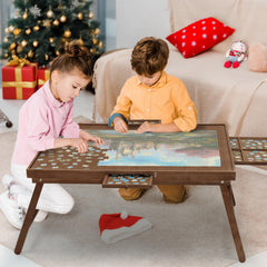 HALLYBEE puzzle table with foldable legs for easy storage after use.