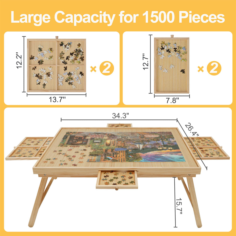 HALLYBEE Puzzle Table surface measures 34.3 by 26.5 inches for large puzzles