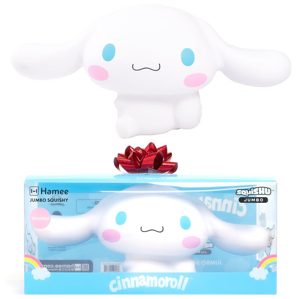 Hamee Cinnamoroll jumbo squishy in a display package, an ideal gift option.