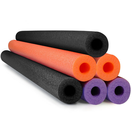 Hanaive 6-pack pool noodles in black showing buoyant, easy-to-handle design for pool use.