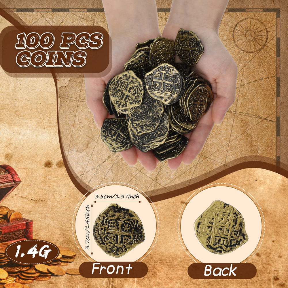 Close-up of glossy Hanaive bronze pirate coins for cosplay props.