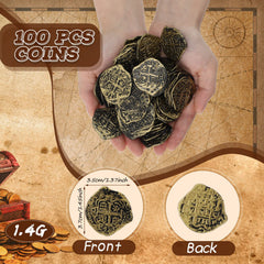 Close-up of glossy Hanaive bronze pirate coins for cosplay props.