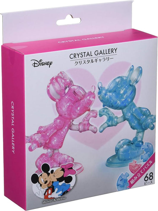 Hanayama Crystal Gallery Mickey & Minnie assembled figure on a sparkling shelf display.