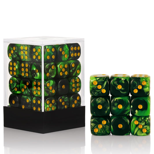 Handan 36-dice pack in grass green and black for versatile family games.