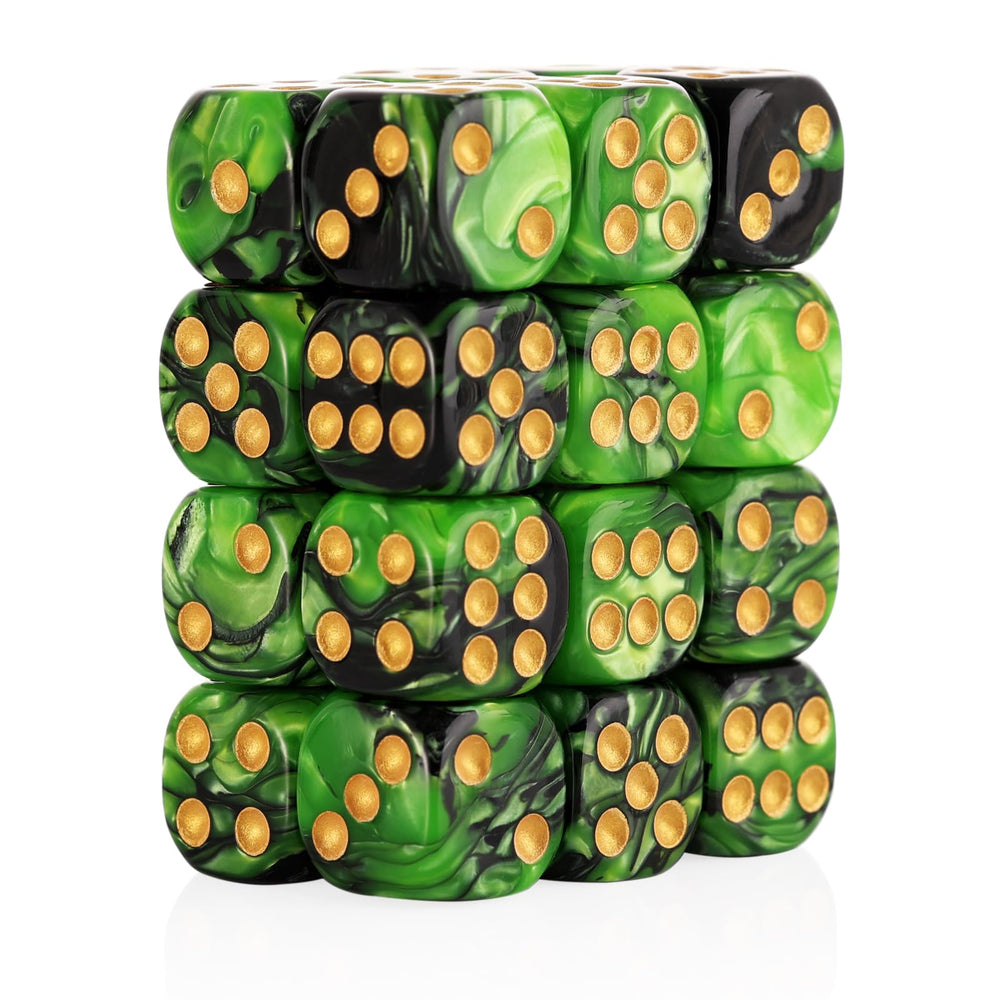 Handan green and black 16mm dice set, compact and easy to carry for travel.
